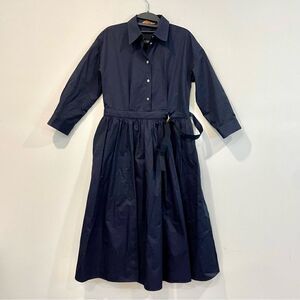Tory Burch Cotton Navy Blue Midi Shirt Dress